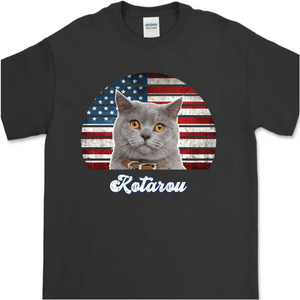 【アメリカ フラグ】お好きなペットのお写真で "うちの子" Tシャツ │犬 猫 人