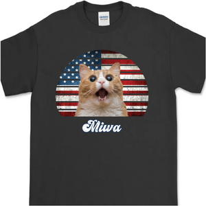 【アメリカ フラグ】お好きなペットのお写真で "うちの子" Tシャツ │犬 猫 人